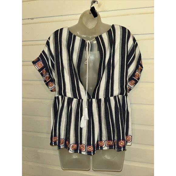 Anthropologie Maeve Linen Blend Short Sleeve Embroidered Top Size L - Picture 6 of 8